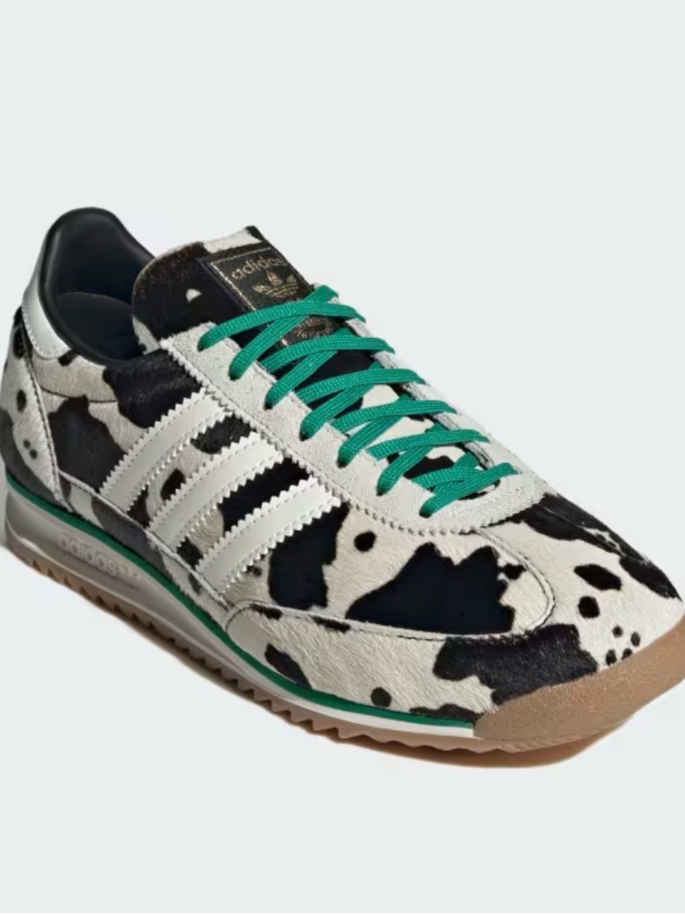 adidas Black & White Cow Print Sneakers with Green Laces